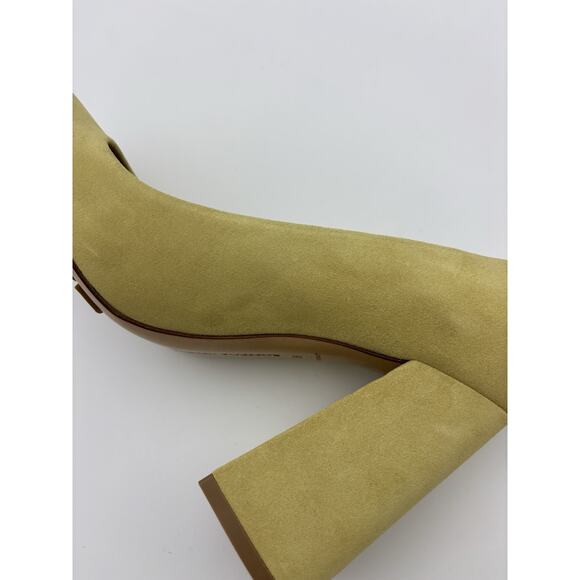 Bottega Veneta Tower Square Toe Suede Pumps Heels Yellow Size 38 / 8